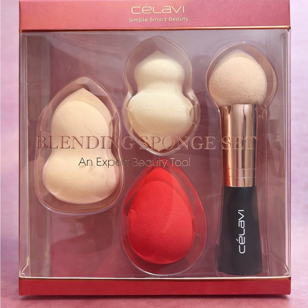Célavi Blending Sponge Set with Brush - Red, Cream, Black